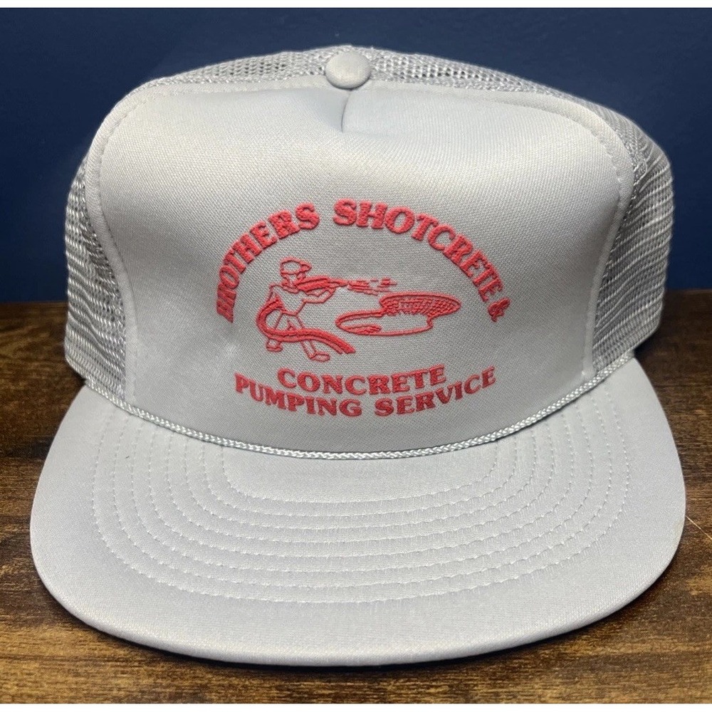 Vtg Brothers Shotcrete & Concrete Pumping Service Gray Hat Snapback Trucker Mesh